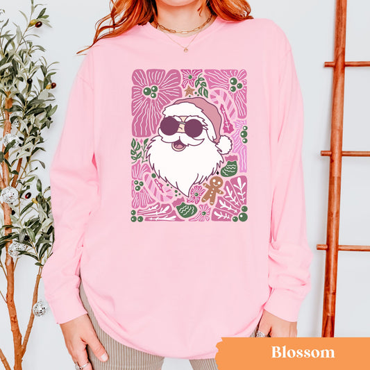 Floral Santa Pink Long Sleeve