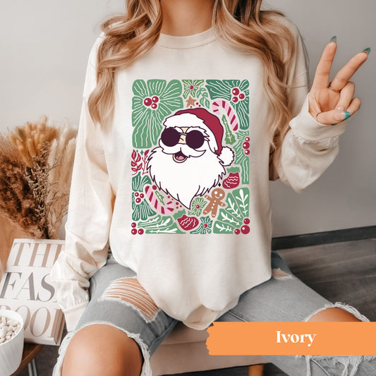 Floral Santa Green Long Sleeve