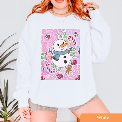 Floral Snowman Pink Sweatshirt